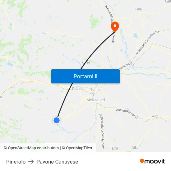 Pinerolo to Pavone Canavese map
