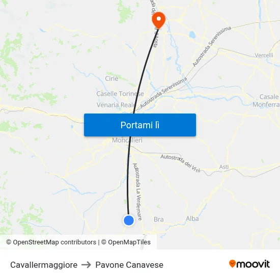 Cavallermaggiore to Pavone Canavese map