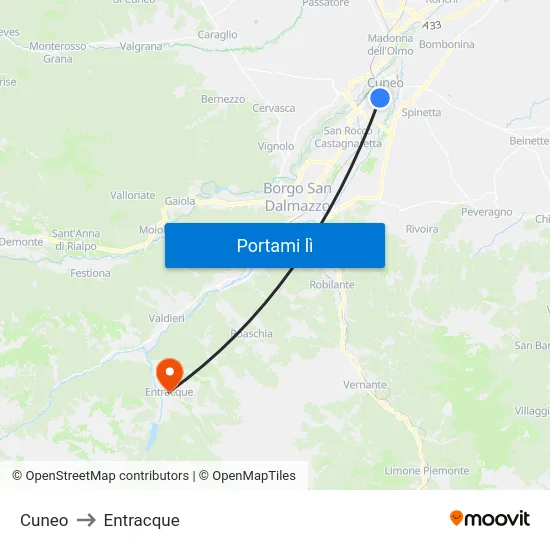 Cuneo to Entracque map