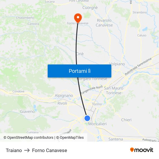 Traiano to Forno Canavese map