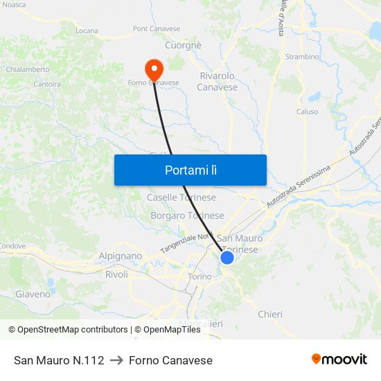 San Mauro N.112 to Forno Canavese map