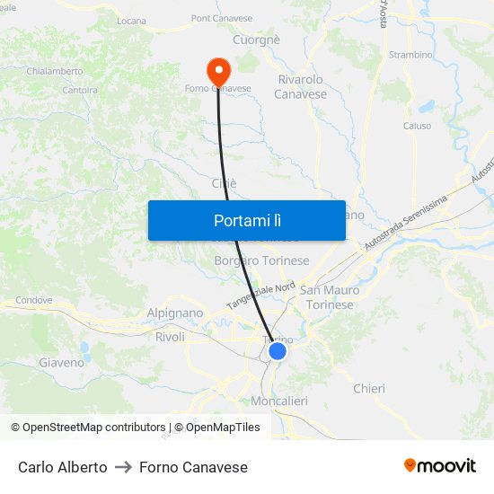 Carlo Alberto to Forno Canavese map