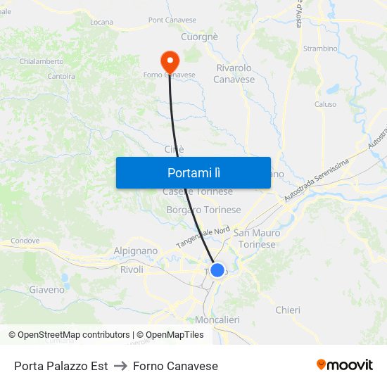 Porta Palazzo Est to Forno Canavese map