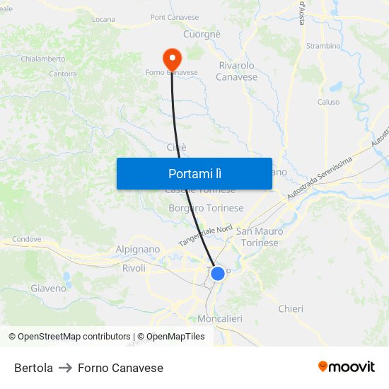 Bertola to Forno Canavese map