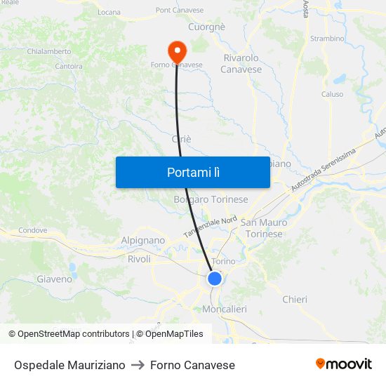 Ospedale Mauriziano to Forno Canavese map