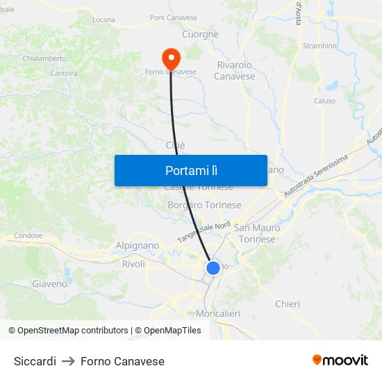 Siccardi to Forno Canavese map