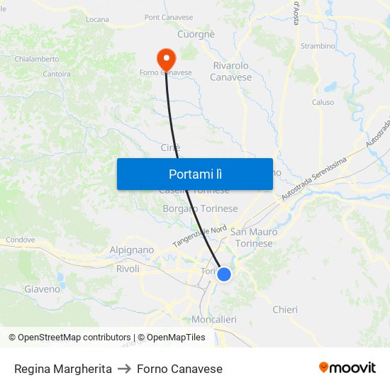 Regina Margherita to Forno Canavese map