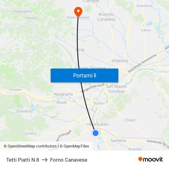 Tetti Piatti N.8 to Forno Canavese map