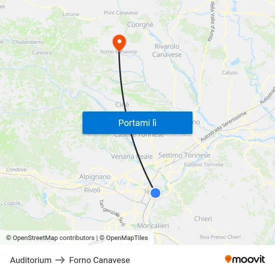 Auditorium to Forno Canavese map