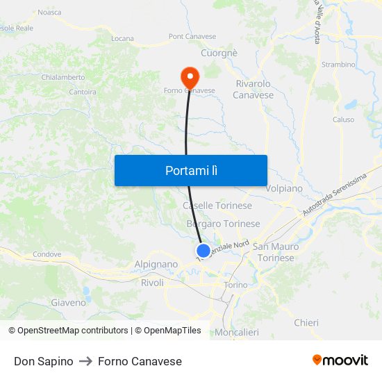 Don Sapino to Forno Canavese map