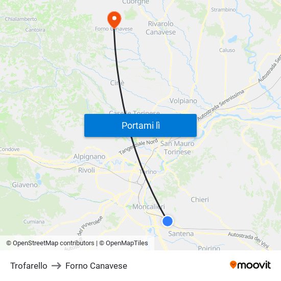 Trofarello to Forno Canavese map