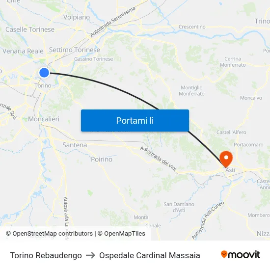 Torino Rebaudengo to Ospedale Cardinal Massaia map