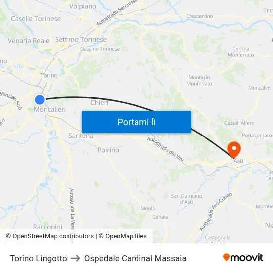 Torino Lingotto to Ospedale Cardinal Massaia map