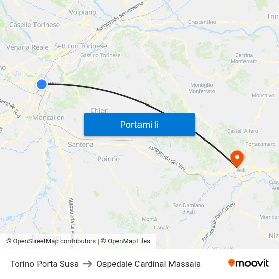 Torino Porta Susa to Ospedale Cardinal Massaia map