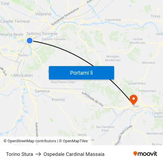 Torino Stura to Ospedale Cardinal Massaia map