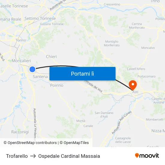 Trofarello to Ospedale Cardinal Massaia map