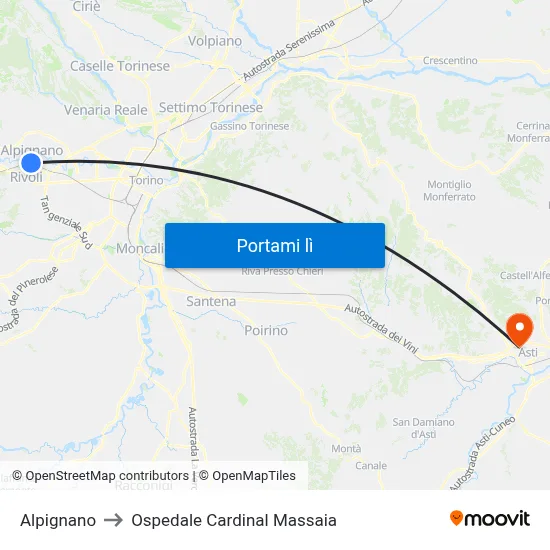 Alpignano to Ospedale Cardinal Massaia map
