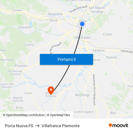 Porta Nuova FS to Villafranca Piemonte map