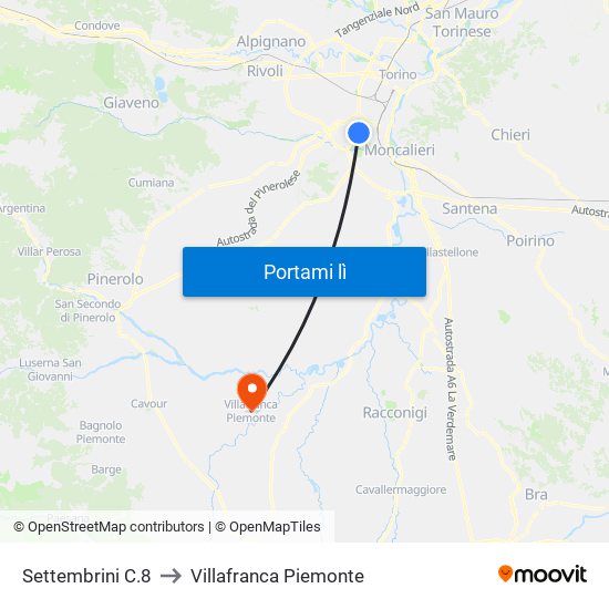 Settembrini C.8 to Villafranca Piemonte map