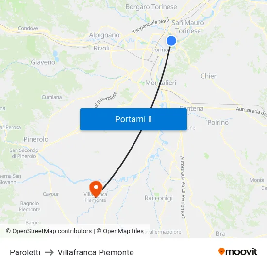 Paroletti to Villafranca Piemonte map