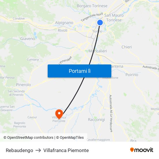Rebaudengo to Villafranca Piemonte map