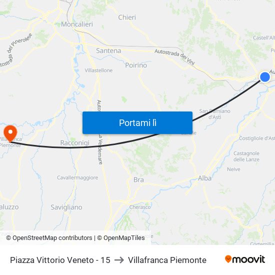 Piazza Vittorio Veneto - 15 to Villafranca Piemonte map
