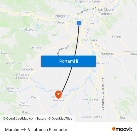 Marche to Villafranca Piemonte map