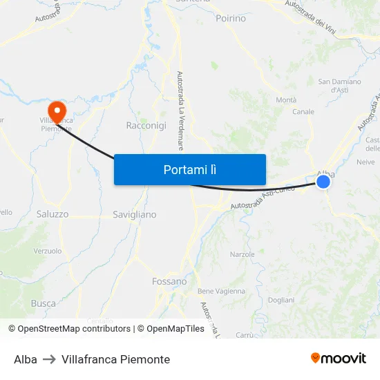 Alba to Villafranca Piemonte map