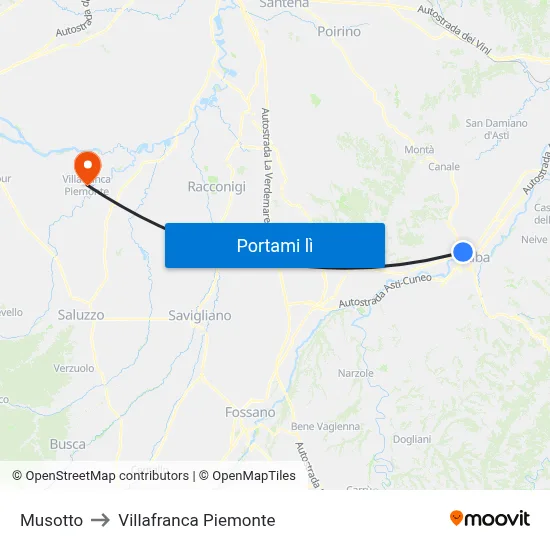 Musotto to Villafranca Piemonte map