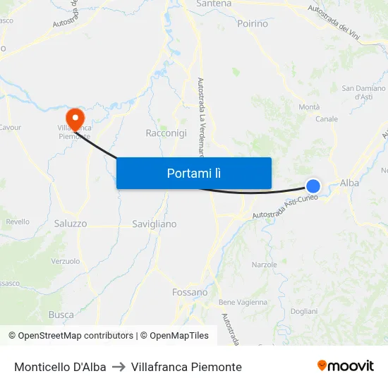 Monticello D'Alba to Villafranca Piemonte map