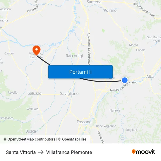 Santa Vittoria to Villafranca Piemonte map