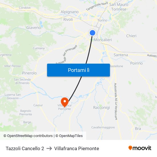 Tazzoli Cancello 2 to Villafranca Piemonte map