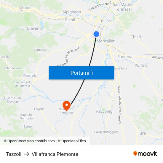 Tazzoli to Villafranca Piemonte map