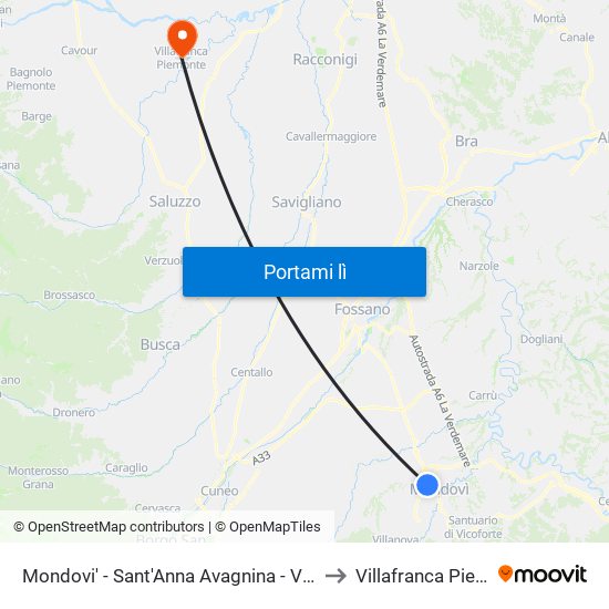 Mondovi' - Sant'Anna Avagnina - Via Sant'Anna to Villafranca Piemonte map