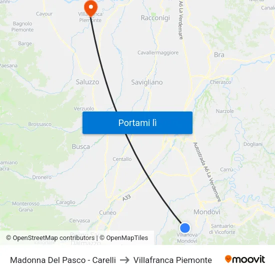 Madonna Del Pasco - Carelli to Villafranca Piemonte map