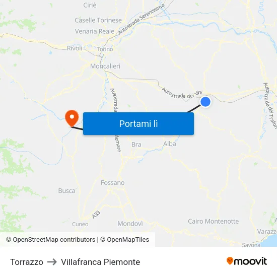 Torrazzo to Villafranca Piemonte map