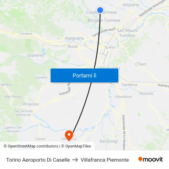 Torino Aeroporto Di Caselle to Villafranca Piemonte map