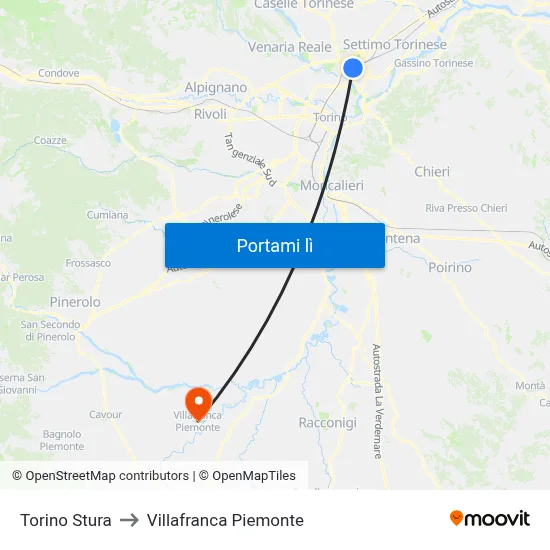 Torino Stura to Villafranca Piemonte map