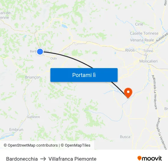 Bardonecchia to Villafranca Piemonte map