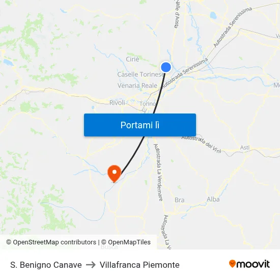 S. Benigno Canave to Villafranca Piemonte map