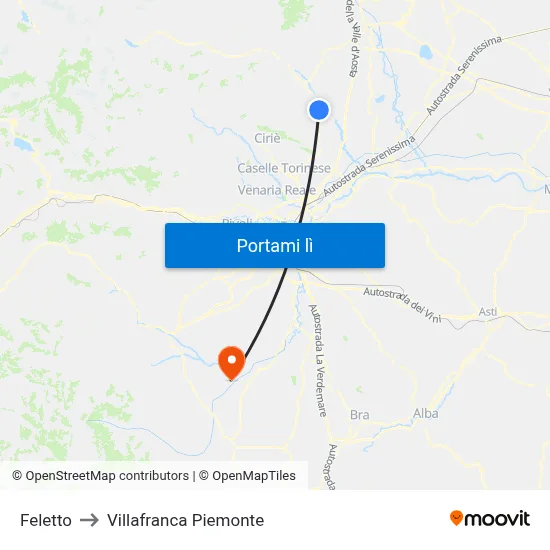 Feletto to Villafranca Piemonte map