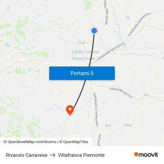 Rivarolo Canavese to Villafranca Piemonte map