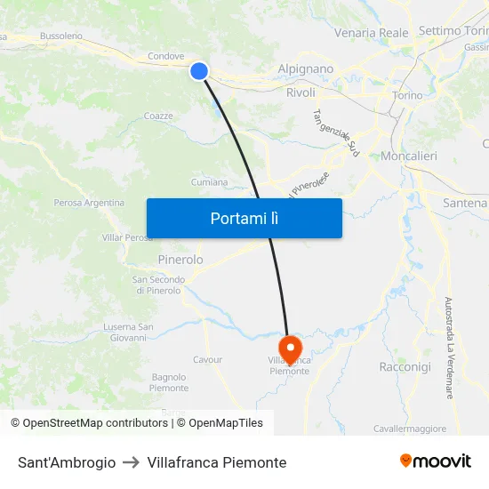 Sant'Ambrogio to Villafranca Piemonte map