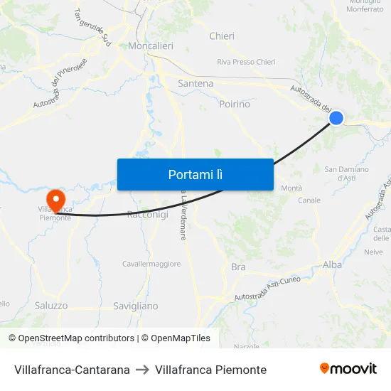 Villafranca-Cantarana to Villafranca Piemonte map