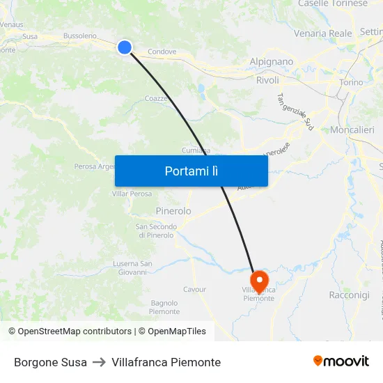 Borgone Susa to Villafranca Piemonte map