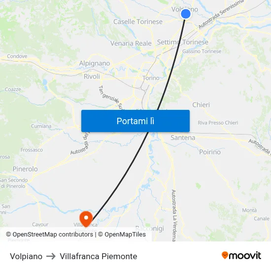 Volpiano to Villafranca Piemonte map
