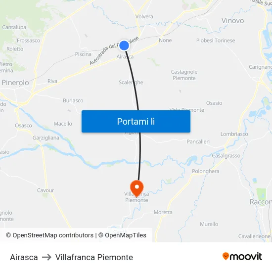 Airasca to Villafranca Piemonte map