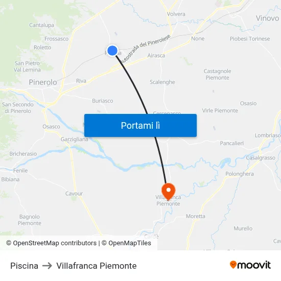 Piscina to Villafranca Piemonte map