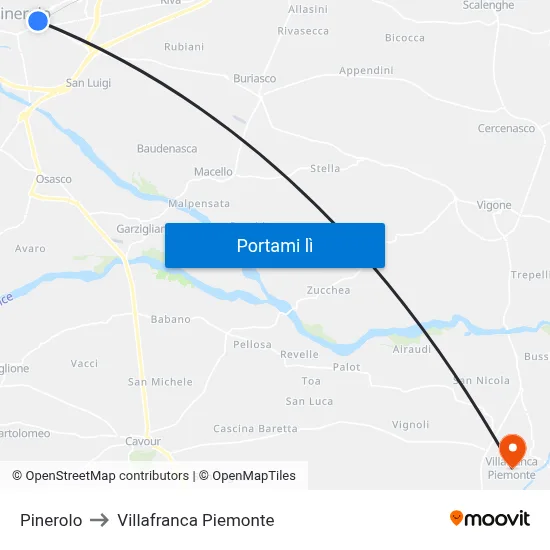 Pinerolo to Villafranca Piemonte map