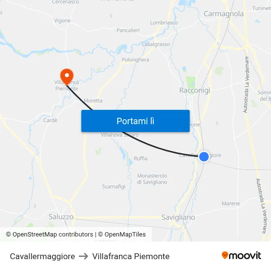 Cavallermaggiore to Villafranca Piemonte map
